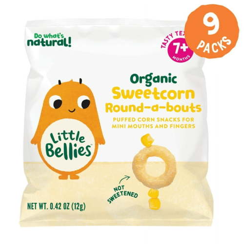Little Bellies Organic Sweetcorn Round-a-bouts, Baby & Toddler Puff Snack, 7+ Months, 0.42 oz, 9 Ct.