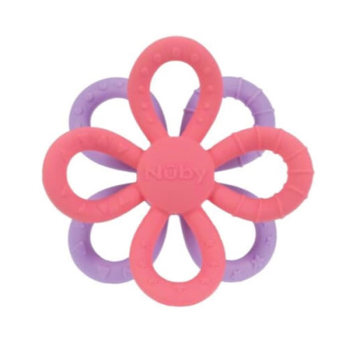 Nuby Fun Loops Teether - Flower-Shaped Infant Teething Toy for Babies - 3+ Months - Pink and Purple