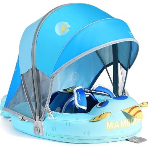 Mambobaby Float with Canopy Size Improved Non Inflatable Infant Baby Pool Float Smart Mambo Float Swim Trainer Add Tail Swim Float Mambo Float Solid Air Free Water Waist Swimming Ring