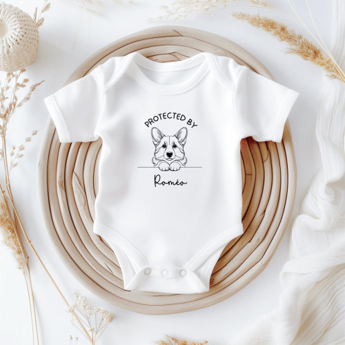 Personalized birth gift, protected by, personalized onesie, personalized dog and cat onesie, pregnancy announcement