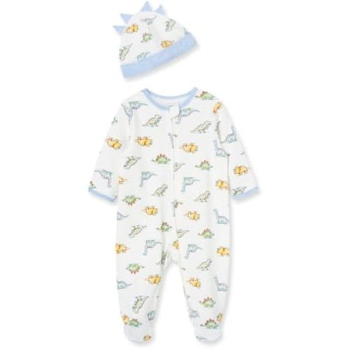 Little Me Baby Boy Clothes 2-Piece Baby Sleeper and Cap Set, 100% Cotton Footies Baby Essentials, Preemie to 9 Months