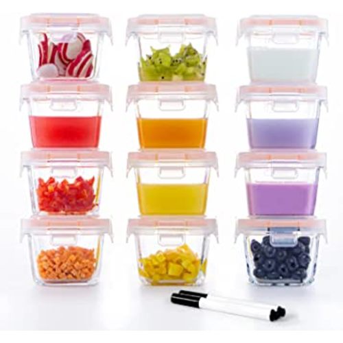 Luvan 6oz Baby Food Storage Containers, 12-Pack Baby Food Jars with Lids LeakProof, Baby Food Containers Glass Stackable, Freezer/Microwave/Dishwasher Safe, Ideal for Fruit Purees and Vegetable Mashes