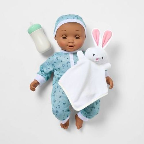 14" Snooze and Snuggle Baby Doll - Brown Hair + Brown Eyes - Gigglescape™: Includes Plush, Pacifier, Outfit