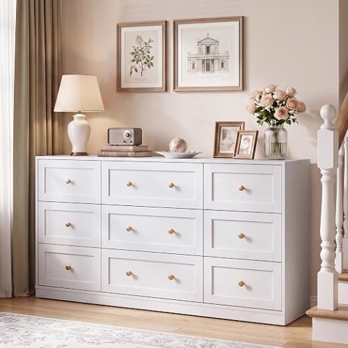 RoyalCraft 7 Drawer Dresser, White Dresser for Bedroom, Wood Chest of Drawers, Modern Dresser TV Stand for Living Room, Closet, Entryway