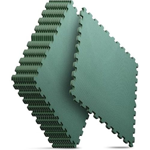 Home Gym Mat, Puzzle Exercise Mat, EVA Interlocking Foam Floor Tiles for Home Workout Equipment and Kids' Play Areas - Blue, 24 in x 24 in x ½ in - (Green, 12 Pack (48 SQ FT))