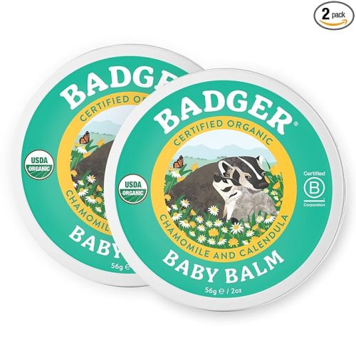 Badger - Baby Balm, Chamomile & Calendula, Certified Organic Baby Balm, Cradle Cap Balm for Babies, Baby Rash Balm, Baby Skin Care, 2 oz (2 Pack)