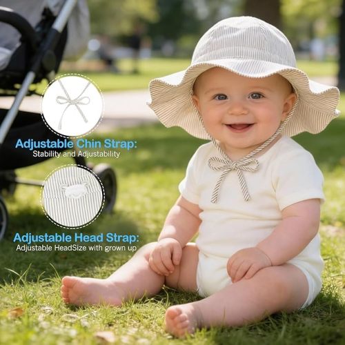 Zando UPF 50+ Baby Sun Hat for Baby Girl Boy 0-4T - Wide Brim Toddler Bucket Hat Adjustable Strap Infant Hats for Outdoor