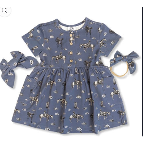 Cowgirl Blues Cotton Dress with Pockets / Matching Bow – Cowkid Clothing Company