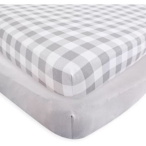 Touched by Nature Unisex Baby and Toddler Organic Cotton Crib Sheet, Plaid Solid Gray, One Size