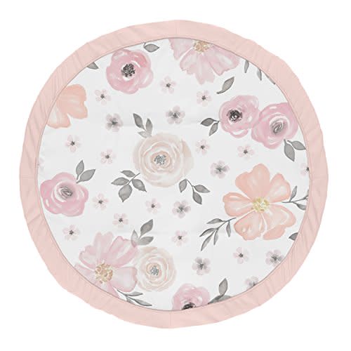 Sweet Jojo Designs Baby Play Mat (Pink/Grey Boho Floral) for Girls, Infant, Toddler Tummy Time Activity Floor Playmat (Watercolor, Flower, Elegant Rose, Shabby Chic, Farmhouse, Nature, Blush & Gray)