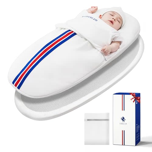 Evoceler Baby Swaddle Sleep Sack - 1.0 TOG Swaddle with Temperature Monitor & Supportive Mattress, Organic Cotton Wearable Blanket, Soft and Breathable, Reduces Startle Reflex