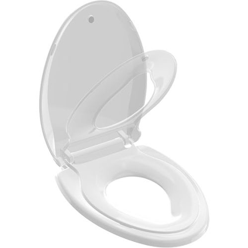 Huttdmel Potty Training Seat Built-in Toilet Seat, Elongated Toilet Seat 16.5inch with Baby Seat 2 in 1 Soft Close Quiet No Slapping, Magnetic Absorption, Easy Installation for Bottom Fixing Toilet