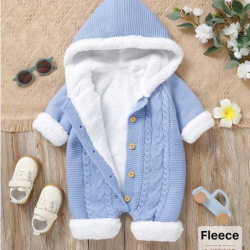 SHEIN Vintaside Kids Baby Girl Button-Front Long Sleeve Simple Knit Jumpsuit, Casual Everyday Wear