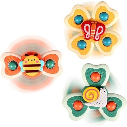 ALASOU 3PCS Suction Cup Spinner Toys for 1 Year Old Boy Girl|Spinning Top Infant Sensory Toys for Toddlers|1 2 Year Old Boy Christmas Birthday Gift|Baby Bath Toy Stocking Stuffers for Kids Ages 1-3