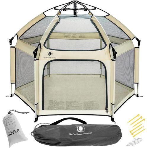 POP 'N GO PLAYPEN - Indoor & Outdoor Baby Playpen for Babies and Toddlers - Baby Beach Tent, Foldable, Portable W/Canopy, Travel Bag, & Mosquito Net - Pop Up Pack and Play Tent (Warm Ivory)