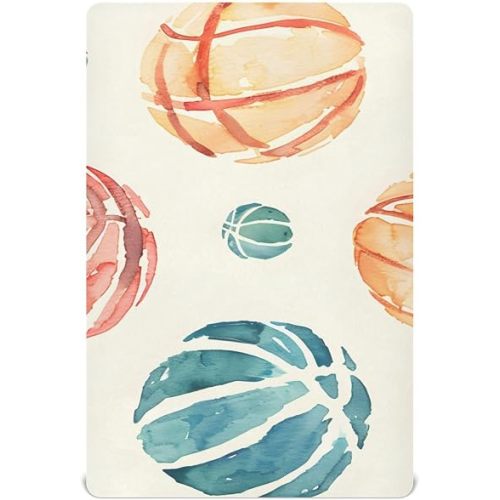 senya Baby Crib Sheets for Boys Girls Watercolor Basketballs Fitted Crib Sheet, Fits Standard Bed and Toddler Mattress-M