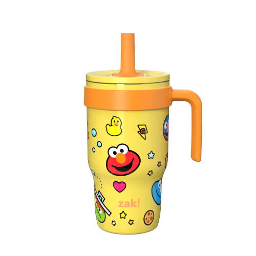 Zak Designs 10oz Sesame Street Kids Handle Tumbler, Stainless Steel Tumbler with Soft Silicone Straw, Leak-Proof, Easy to Hold
