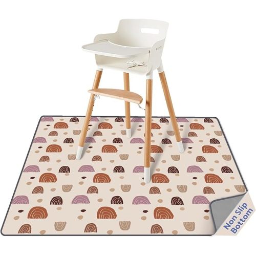 Blissful Diary Baby Splat Mat for Under High Chair, 51 x 51 Inch Boho Splash Mat, Waterproof and Washable, Anti-Slip Floor Protector for Arts, Crafts, Playtime - Rainbow