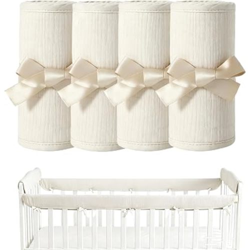 Cot Rail Protector, Adjustable Strap Bed Rail Cover for Kids Cot Protection, Breathable Cotton Gauze Bed Edge Guard, Furniture Edge Protector, Snug Non-Shift Wrap