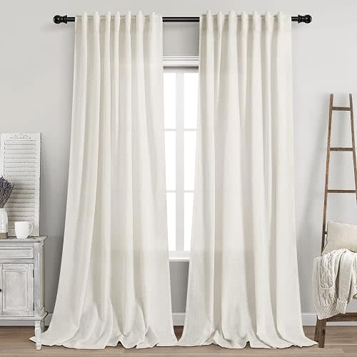 Cream Linen Curtains 102 inches Long 2 Panels Set