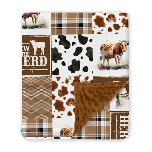 Western Baby Blanket, Cowboy Minky Blankets for Boys Girls, Nursery Room Decor, Soft Warm Lightweight Nursery Bed Blanket for Newborn Toddlers Son Daughter (04)