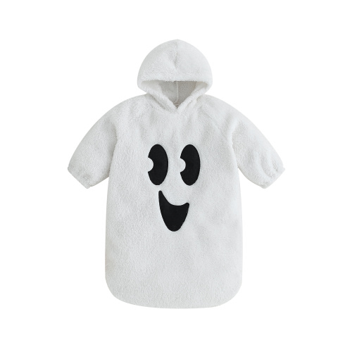 Infant Newborn Baby Boy Halloween Costume Fuzzy Cloak Ghost Face Print Long Sleeve Hooded Romper Clothes