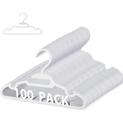 100 Pack Kids Hangers - Plastic Baby Hanger for Closet, Childrens Infant Hangers for Clothes, U-Shape Nursery Newborn Hanger 11.4 inch with Protective Collar Non-Distorting Design