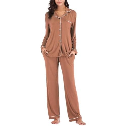 Aamikast Women's Pajama Sets Long Sleeve Button Down Sleepwear Nightwear Soft Pjs Lounge Sets