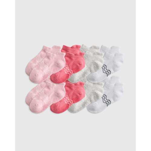Kids Organic Cotton Gripper Ankle Socks 8-Pack - Toddler in Pink/White Multi