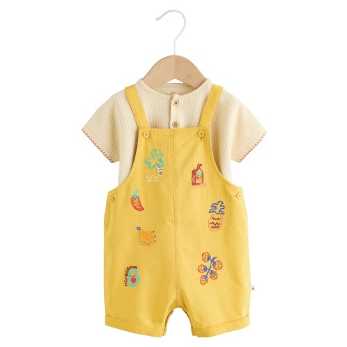 Embroidered Romper & Henley T-Shirt Set