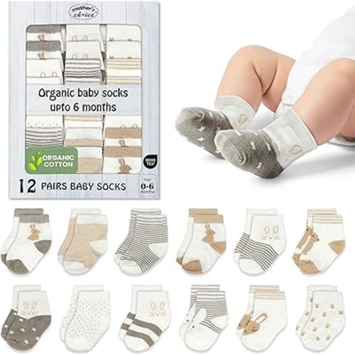 Mother's Choice Organic Cotton Baby Sock Shoes for Baby Girl and Boys 0-6 Months - 12 pairs Soft and Cozy Baby Socks, Gentle Newborn Socks, Perfect Infant Footwear for Comfort and Everyday Use