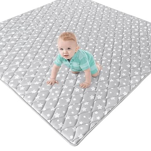 Moonsea Premium Foam Baby Play Mat 50" X 50" Fit for TODALE Baby Playpen, Non-Slip Cushioned Baby Playpen Mat for Playing, Grey Star