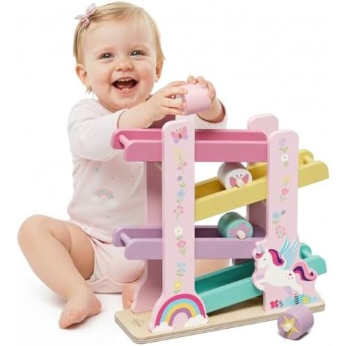 Lehoo Castle Unicorn Wooden Car Ramp Toy for 1 Year Old Girls
