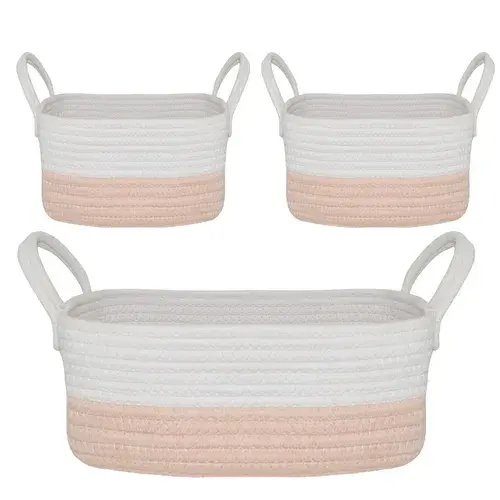 Living Textiles Cotton Rope Basket 3 Piece Set Pink | Baby Bunting AU