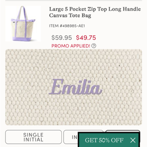 Large 5 Pocket Zip Top Long Handle Personalized Canvas Tote Bag | Lands' End