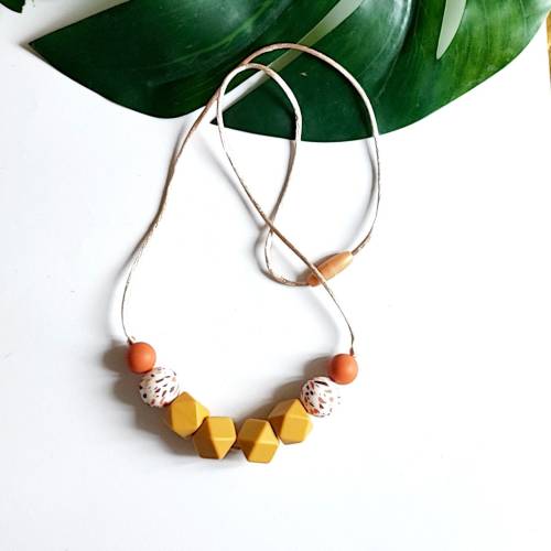 Terrazzo Silicone Nursing Necklace: Mustard Geometric Mom Gift