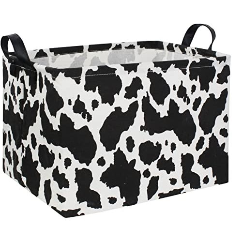 Rectangle Cow Basket Cow Print Storage Bins Cute Canvas Organizer Bin for Bedroom Decor Kids Toys Books, Clothes Shelves Gift Basket(Cow print)