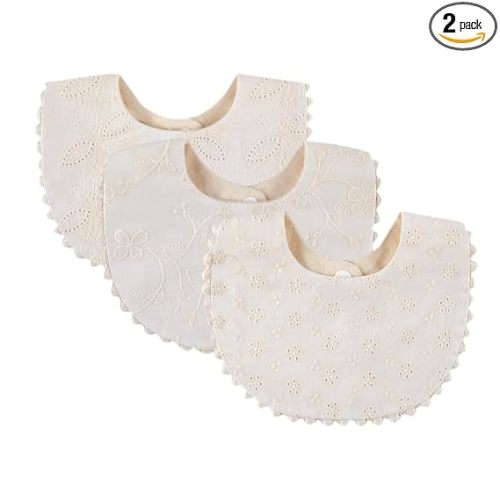 Baby Bib For Girls,Reversible Waterproof Handmade Natural Cotton Baby Drool Bib 0-12 months 2 Pack (off-white color A, 0-12 months)