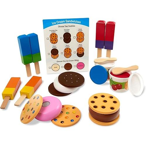 Melissa & Doug Wooden Frozen Treats Ice Cream Play Set (24 pcs) - Play Food and Accessories Food Toys for Toddlers and Kids 3+