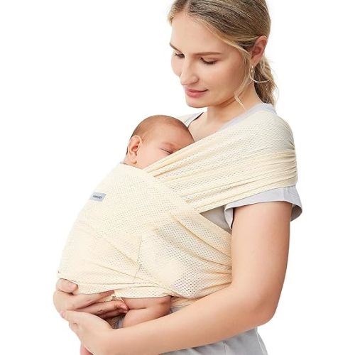 Momcozy Baby Carrier Slings, Summer Cooling Air-Mesh Fabric Baby Carriers Sling for Newborn to Toddler up to 50 lbs, Hands Free Adjustable Easy to Wear Baby Wrap Carrier Slings, Beige