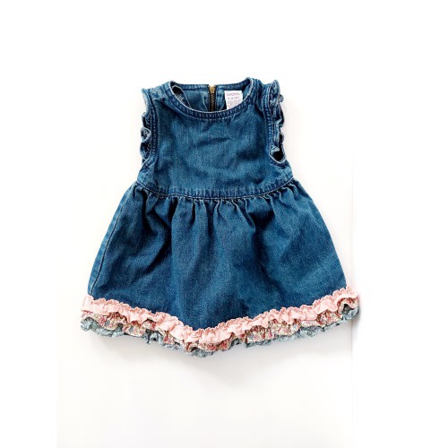 Y2k '02 Snow Angels Denim Jumper Dress Calico Ruffle 6-12m Vintage Gymboree