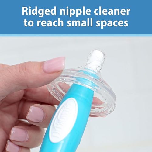 Dr. Brown's Soft Touch No Scratch Baby Bottle Cleaning Brush, Nipple Cleaner and Suction Cup Base for Easy Storage, BPA Free, Blue, 2 Pack