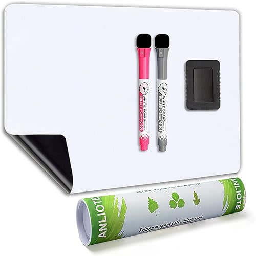 Magnetic Dry Erase Board Fridge Whiteboard Sheet 17"x11", Easy to Write and Clean, Flexible Refrigerator White Board for Home Kitchen Memo Shopping List, 2 Marker Pens and Eraser with Magnets