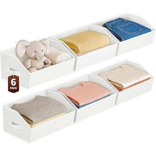 Homsorout Large Closet Organizers and Storage Bins - 6 Pack Trapezoid Storage Baskets for Shelves, Foldable Fabric Baskets with Handles Ideal for Closet, Basket, Wardrobe and Shelf Storage, White