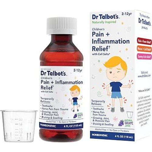 Dr. Talbot's Pain + Inflammation Relief Liquid Medicine for Children, Includes Dosage Cup, Grape Juice Flavor, 4 Fl Oz (Packaging May Vary)