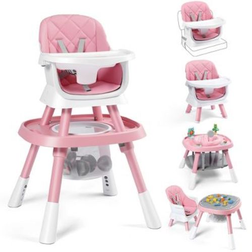 Kinder King 15 in 1 Baby High Chair, Coverts to Rotatable Activity Play Center/Infant Dining Booster Seat, Detachable Toys, Removable Tray