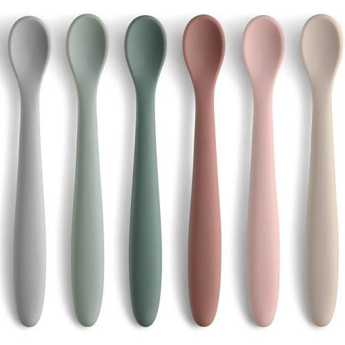 6-Piece Silicone Baby Feeding Spoons, First Stage Infant Spoons, Soft-Tip Easy on Gums I Baby Training Spoon | Infant Utensils Feeding Supplies, Dishwasher & Boil-proof