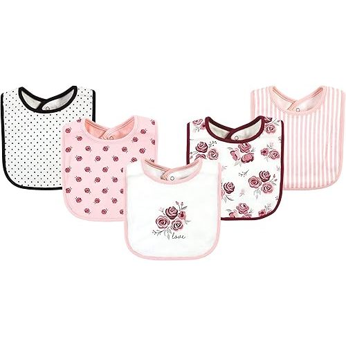 Hudson Baby Unisex Baby Cotton Bibs, Rose, One Size