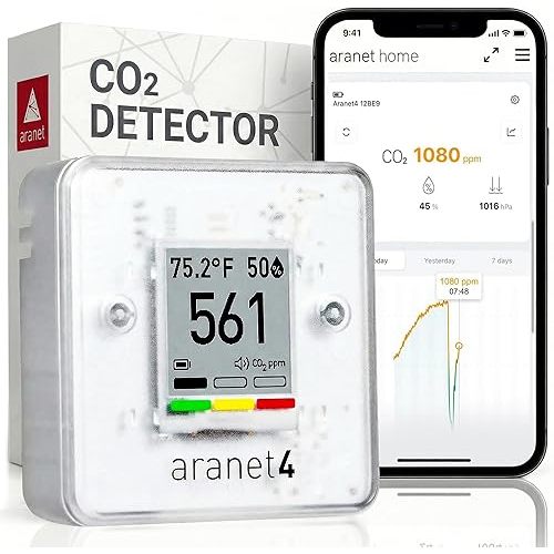 Aranet4 Home: Wireless Indoor Air Quality Monitor for Home, Office or School [CO2, Temperature, Humidity and More] Portable, Battery Powered, E-Ink Screen, App for Configuration & Data History