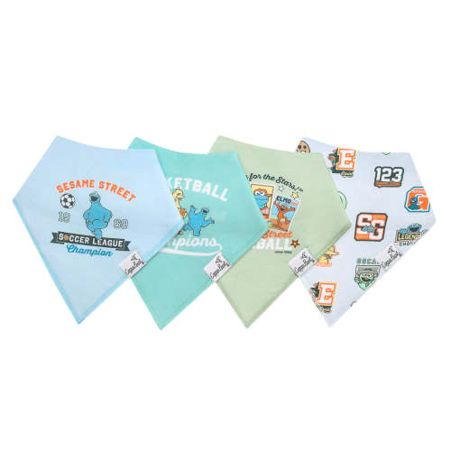 4 Pack Baby Bandana Bibs - Sesame Street Varsity Friends